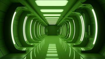 ai gerado esvaziar verde futurista túnel. tecnologia Projeto. foto