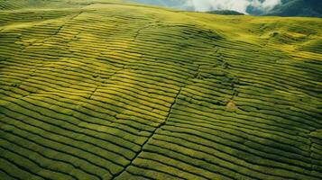 ai gerado chá plantação paisagem, topo Visão textura foto