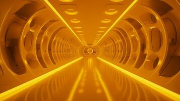 ai gerado esvaziar amarelo túnel. tecnologia futurista fundo. foto