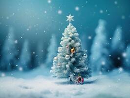 ai gerado Natal árvore dentro uma Nevado panorama foto