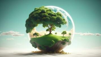 eco conceito com verde planeta e árvores, mundo ozônio dia foto
