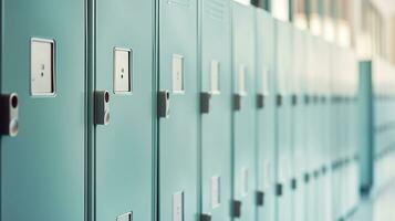 ai gerado generativo ai, linha do Alto escola armários dentro a corredor, armário quarto foto