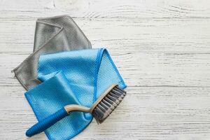 azul e cinzento pano com uma especial textura para limpeza óculos e pratos para família limpeza. foto