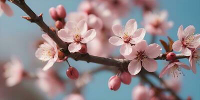 uma realista uma fechar acima do uma cereja Flor árvore ai gerado foto