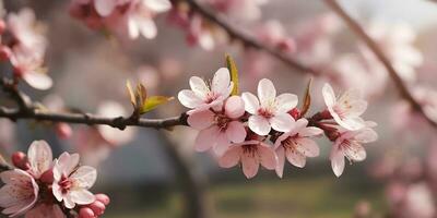 uma realista uma fechar acima do uma cereja Flor árvore ai gerado foto