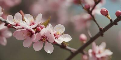 uma realista uma fechar acima do uma cereja Flor árvore ai gerado foto