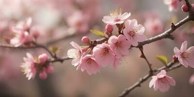 uma realista uma fechar acima do uma cereja Flor árvore ai gerado foto