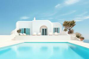 tradicional Mediterrâneo casa com natação piscina dentro verão férias, ai gerado foto