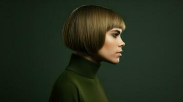 elegante mulher dentro uma verde roupa. generativo ai foto