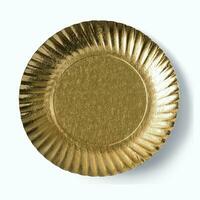 dourado prato ou bandeja isolado sobre branco fundo foto