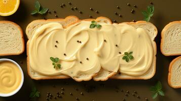 pão torrada ovo maionese creme queijo sobremesa ai gerado foto