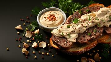 pão torrada carne defumado maionese creme ai gerado foto