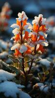 sálvia flor inverno neve pôr do sol luz ai gerado foto