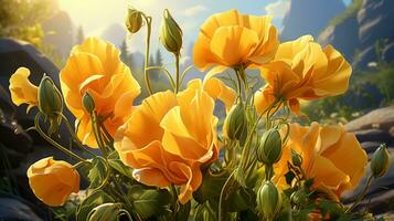 doce ervilha flor pôr do sol ou nascer do sol céu idílico em dourado horas ai gerado foto