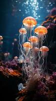 ai gerado medusa debaixo mar animal vida luz profundo foto