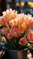 beleza tulipa flor e pôr do sol céu ai gerado foto