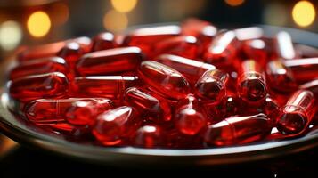 cápsula vermelho remédio Vitamina foto realista ai gerado