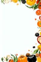 a imagem do a arranjo do frutas e legumes em uma branco fundo generativo ai foto