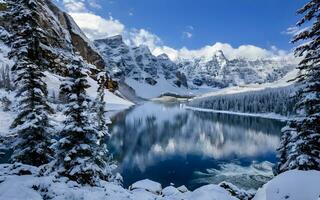 ai gerado encantador inverno majestade, uma Nevado pinho país das maravilhas foto