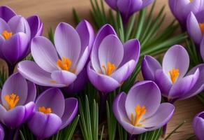 fechar acima do roxa açafrão flores ai generativo foto