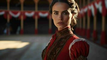 ai gerado uma lindo espanhol mulher matador dentro tradicional vestuário foto