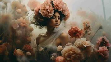 lindo senhora e flores ai generativo foto