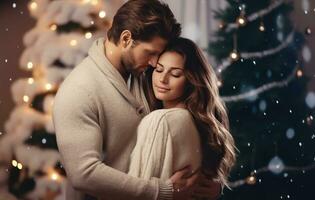 amor e ternura às a Natal árvore - generativo ai foto