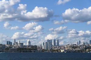 o palácio dolmabahçe e arranha-céus modernos com uma maravilhosa paisagem de nuvens no bósforo de Istambul foto