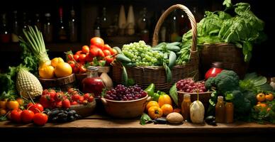 ai gerado vegetal contador dentro uma loja ou mercado, fresco eco produtos, saúde Cuidado - ai gerado imagem foto