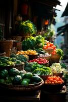 ai gerado ásia Comida mercado, fresco legumes e frutas - ai gerado imagem foto