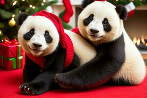 fofa panda dentro Natal suéter. ai gerado foto