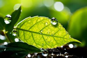 uma verde folha com gotas do água em isto, generativo ai foto