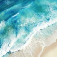 ai gerado topo Visão do oceano onda e lindo praia, tranquila plano de fundo, feriado fundo foto