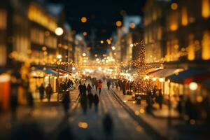desfocado Natal mercado rua noite luz fundo foto