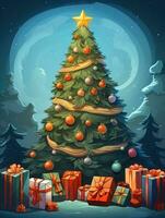 ai gerado alegre Natal, Natal dia, uma Natal árvore decorado com luxuoso e lindo presentes. do santa claus para crianças para faço eles sentir feliz para uma grandes Tempo durante a feriados. foto