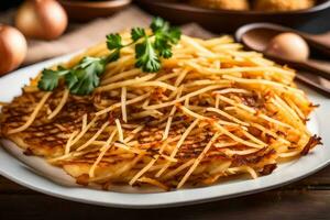 francês fritas com salsinha e salsinha em uma placa. gerado por IA foto