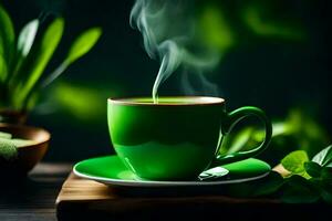verde chá, xícara, copo do chá, verde, copo do chá, verde chá, copo. gerado por IA foto