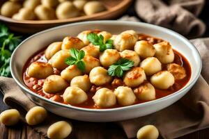 italiano Comida com dumplings dentro tomate molho. gerado por IA foto