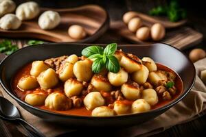 italiano Comida com dumplings e carne dentro uma tigela. gerado por IA foto