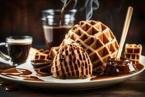 a waffle é uma clássico café da manhã comida, mas Está não a só um. gerado por IA foto