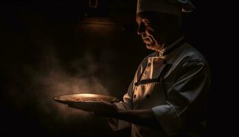 ai gerado uma gourmet mexicano refeição com grelhado carne, fresco vegetais, e molho gerado de ai foto