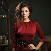 ai gerado retrato do uma lindo mulher dentro uma à moda na moda moda bodycon vestir. foto