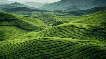 ai gerado verde chá plantação, topo Visão textura foto