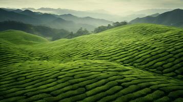 ai gerado verde chá plantação, topo Visão textura foto