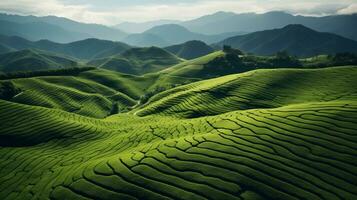 ai gerado verde chá plantação, topo Visão textura foto