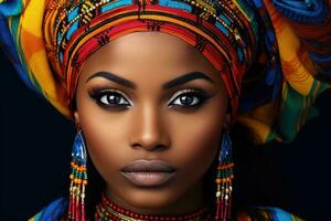 colorida retrato do africano mulher , ai gerado foto