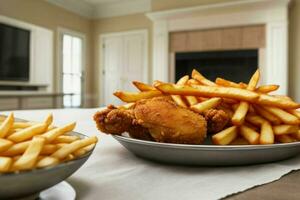 ai gerado frito frango com francês fritas. pró foto