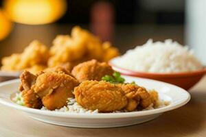 ai gerado frito frango com arroz. pró foto