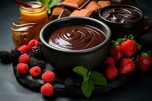 chocolate ganache com ingredientes. ai generativo foto