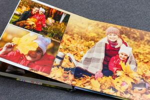 crianças foto livro, outono final de semana